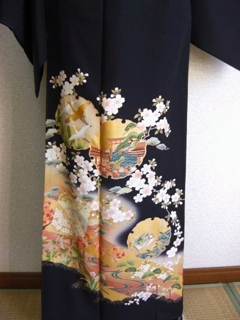 黒留袖レンタル8　（京友禅道長ぼかしに雪輪紋桜）7