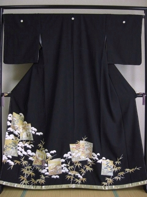 黒留袖レンタル37　京友禅黒留袖「笹松に花絵札文」3